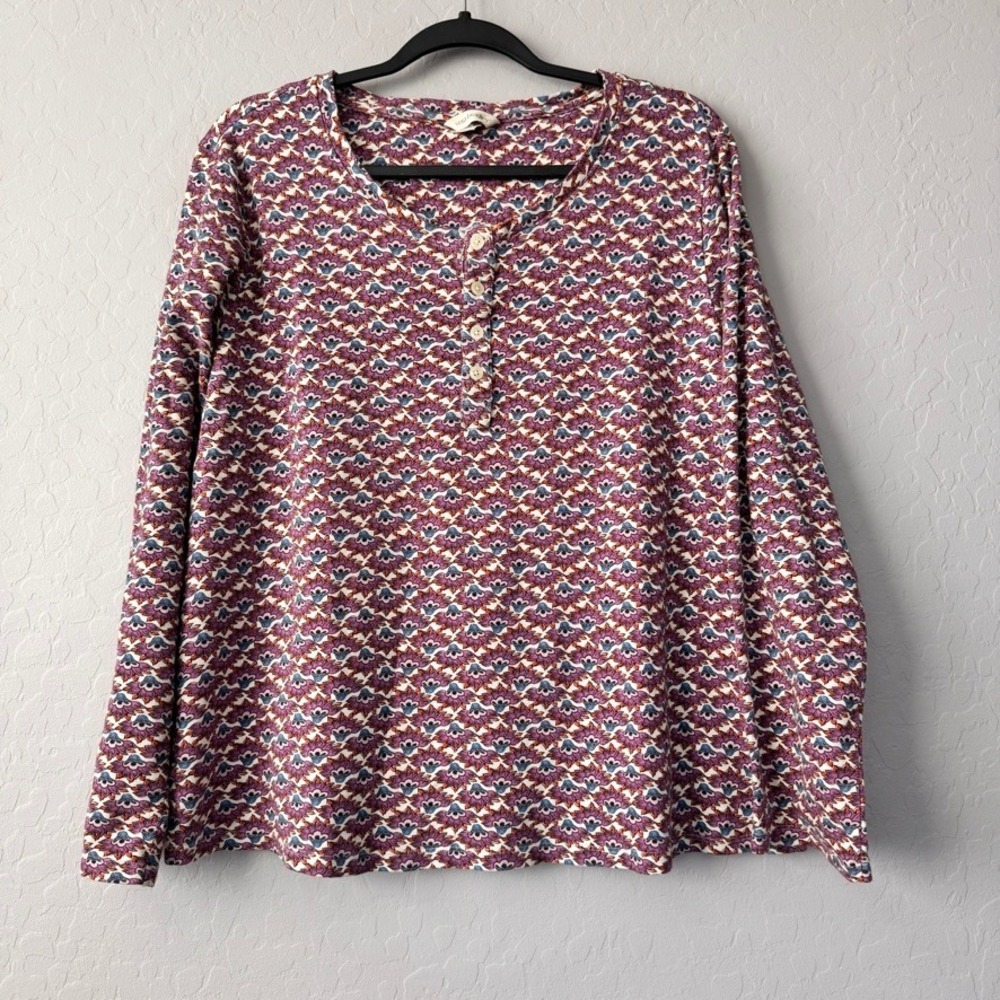 Vera Bradley Floral Print Button Henley Top‎ Long Sleeve Casual Comfy L